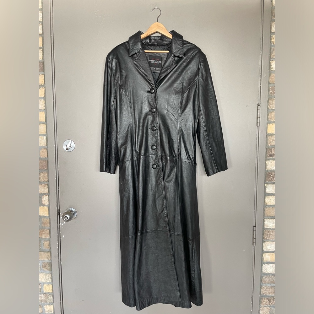 Guess vintage Long Black Leather Button-Front Coat